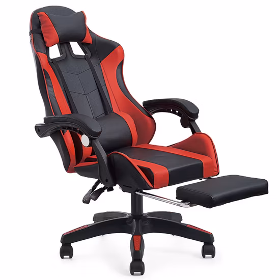 Chaise de jeu de siège rouge Anji à dossier haut en cuir de course de bureau moderne avec repose-pieds Playstation Zero Gravity