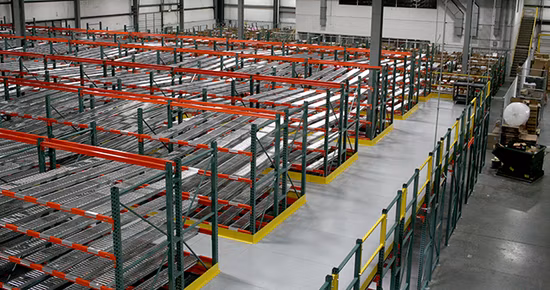 Plus de productivité avec un système mezzanine pris en charge par rack.